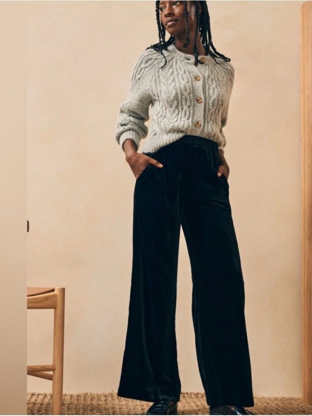 Faherty black silk velvet Genevieve wide leg pants large NWT - Picture 7 of 10